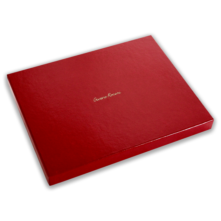Red luxury rigid presentation box by Ostle & Maillard