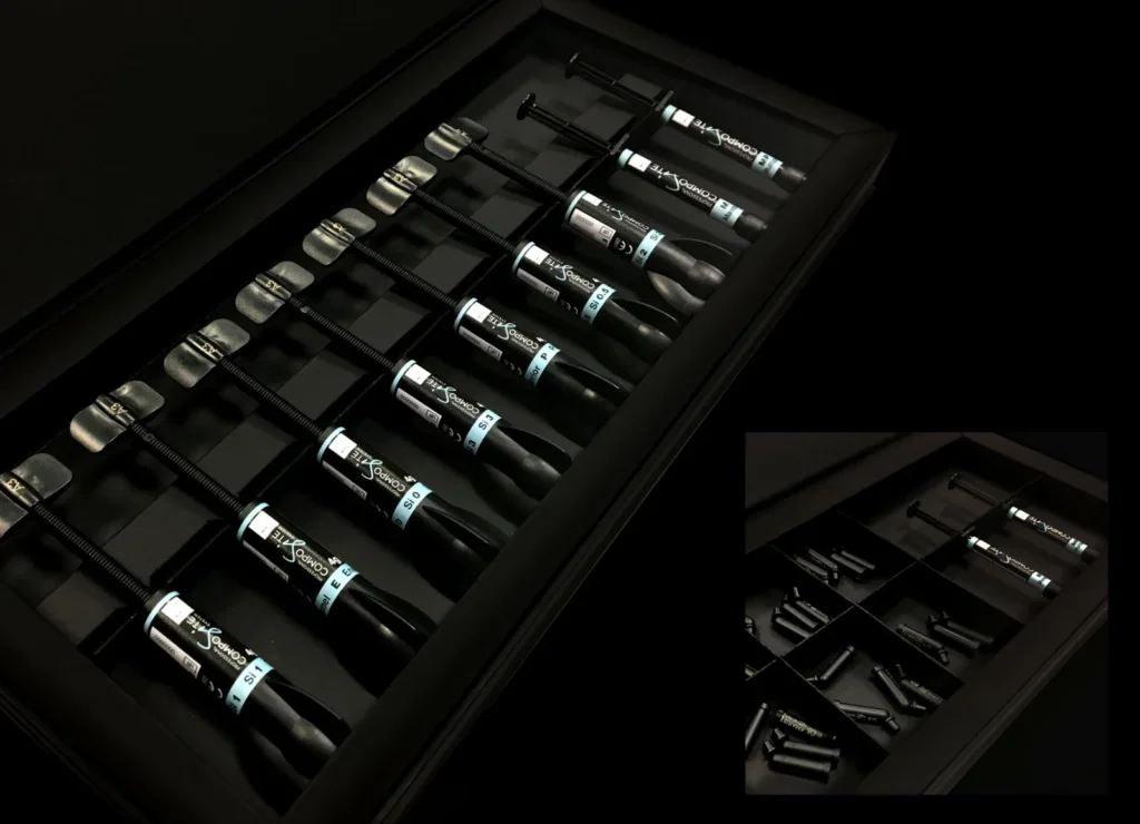 Open bespoke dental packaging showing the implant instrument and accessories held in a custom fitment